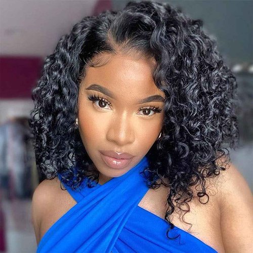 10 Inch Short Bob Wig 13x4 Deep Wave Bob Wigs Human Hair 180% Density Deep Curly 100% Human Hair Wigs Pre Plucked Wet and Wavy Transparent Lace Frontal Wig for Women Natural Hairline