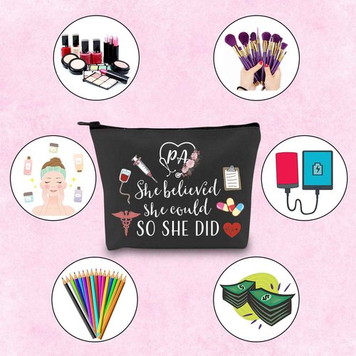 TSOTMO Physician Assistant Gift She Believed She Could So She Did 2023 Nurse Graduation Gift Makeup Bag (BLK-She Believed PA)