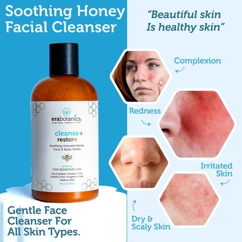 Era Organics Redness Relief Cream & Face Wash – Soothing Anti-Redness Moisturizer + Manuka Honey Face Wash for Sensitive Skin – Calming Face Care Bundle for Redness, Dryness & Irritation