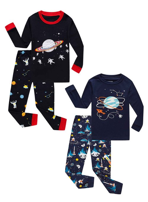 Family Feeling 4 Piece Boys Space Pajamas Long sleeve 100% Cotton Toddler Kid Pjs 14