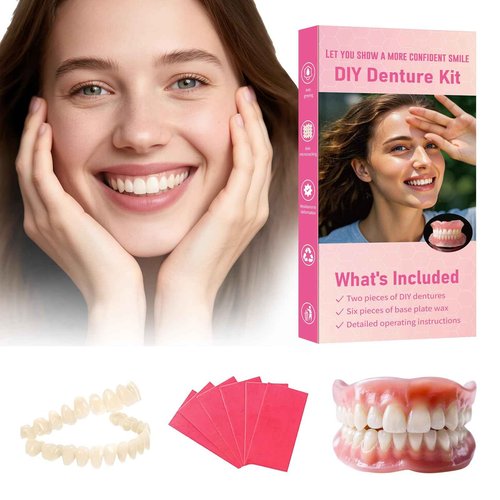 Denture Do it Yourself Full Set of Top and Bottom Fake Teeth, for Improve Smile, DIY Kit Easy and Convenient, Fake Teeth Repair Missing Teeth, Protect Your Teeth-JJ13