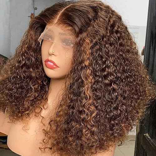 Deep Wave Lace Front Wigs Human Hair 13x4 Honey Blonde Deep Curly Human Hair wig 220% Density Ombre Deep Wave 4/27 Highlight Lace Front Wigs Wet And Wavy Water Wave Wig for Women 18 Inch