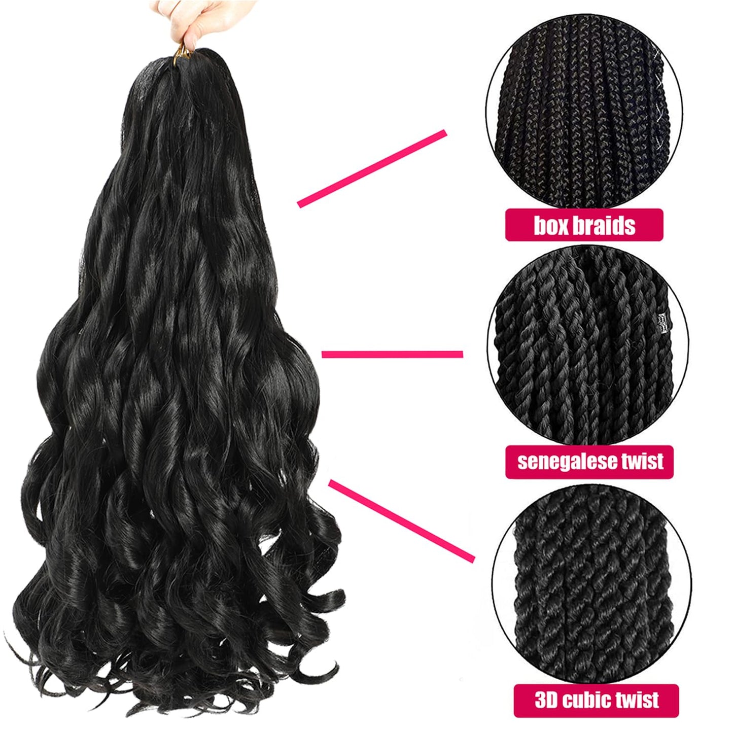 French Curly Braiding Hair 24 Inch 8 Packs - Pre Stretched Bouncy Braiding Hair- Loose Wavy Braiding Hair Synthetic Hair Extensions For Black Women(24 inch 8 packs, OT/27)