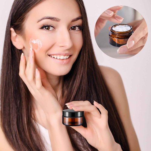 Honeydak 24 Pack 0.7oz Amber Glass Jars with Lids, Glass Cosmetic Jars, Reusable Empty Round Cosmetic Container for Creams and Ointments(Amber)