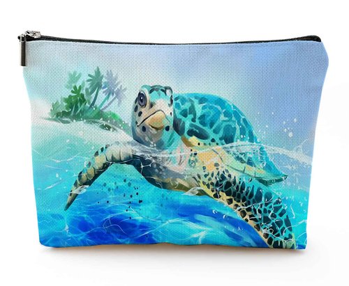 YUMQSEOS Makeup Bag for Women Travel Makeup Bag Large Cosmetic Bag Zipper Pouch Toiletry Bags Makeup Organizer Bag 7X10in - Sea Turtle