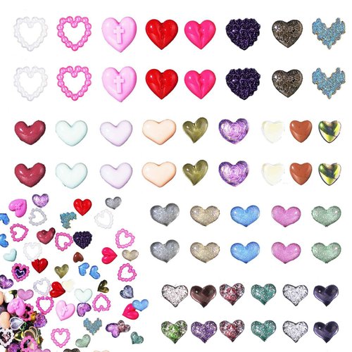 Tatiwoo 100 Pcs 3D Heart Nail Charms, Assorted Colors, Acrylic Material, Heart Shape, Nail Charms, DIY Crafts Accessories