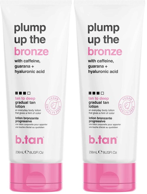 b.tan Dark Gradual Self Tanning Lotion | Plump Up the Bronze Everyday Glow Lotion - Develop a Bronzed Glow, Infused With Hyaluronic Acid For Plump, Juicy Skin, Vegan, Cruelty & Paraben Free, 8 Fl Oz