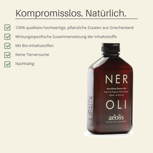 AEOLIS Refreshing Shower Gel with Neroli and Olive Leaves – Greek Olive Oil Shower Gel for Men & Women – Clean Beauty Body Cleanser – Natural Skincare from Greece – Invigorating Body Care 9.12 Fl Oz