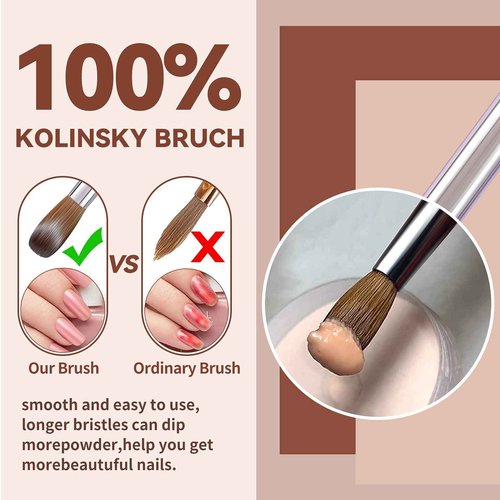 GSWOI 100% Kolinsky Acrylic Brush Size 22 - Wood Handle for Nail Application, Extension - Professional Manicure Salon and DIY at Home Tool (#22)
