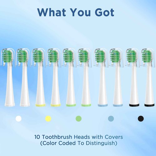 Replacement Toothbrush Heads for All Waterpik Sonic Fusion Models (SF-01, SF-02, SF-03, and SF-04 Series), Compact, with Covers, 10 Count, White