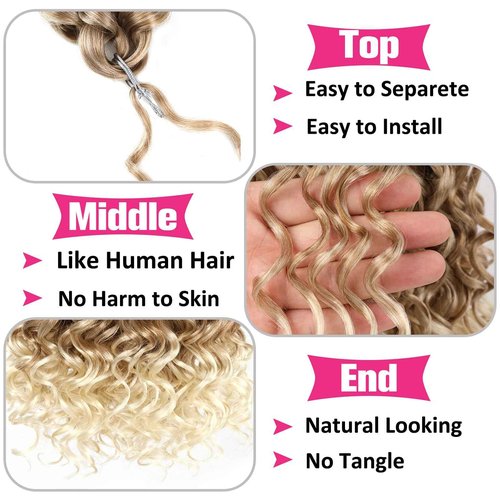 Unionbeauty 8 Pack GoGo Curl Beach Curl Curly Crochet Hair - Ocean Wave 18 Inch Water Wave - Ombre Blonde Synthetic Curly Braiding Hair Extension T27/613#