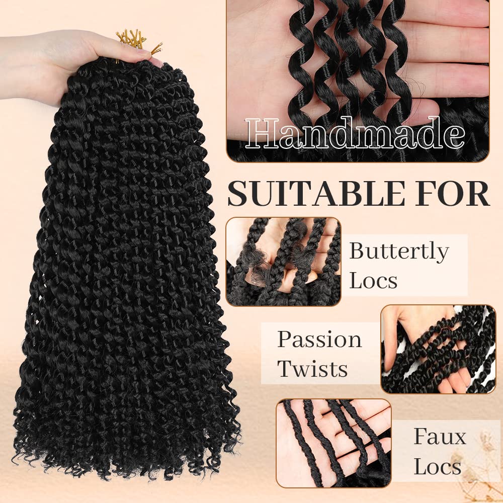 Passion Twist Hair 22 Inch Water Wave Crochet Hair 2 Packs Passion Twists Braiding Hair Long Bohemian Synthetic Hair Passion Twist Hair Extensions(22inch, 1B)