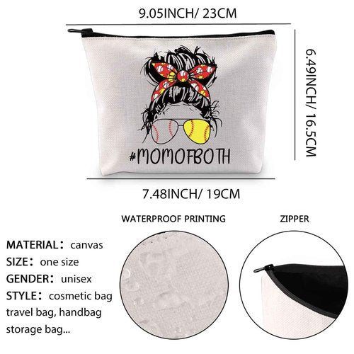 XYANFA Baseball Softball Cosmetic Bag Baseball Softball Mom Gifts Mom Of Both Sport Mom Gift for Mom Zipper Pouch (MOMOFBOTH)