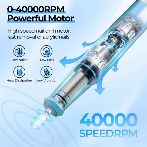 JOSGLOI Electric Nail Drill Professional: 40000RPM Electric Nail File Kit E File Nail Drill Machine with LCD Display for Acrylic Gel Nail, Manicure Pedicure Polishing Nail Grinder for Salon Home Use