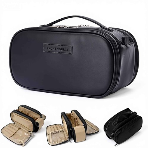 YDR Cosmetic Bag Large Capacity,Travel Makeup Bag with Divider Portable Toiletry Bag Make Up Punch Storage Women