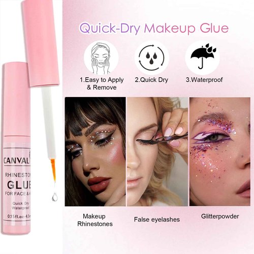 Canvalite Rhinestones for Face Colorful Face Gems Face Jewels White & Beige Half Round Pearls Eye, Hair, Nail Gems with Quick Dry Glue, Rhinestones Picker, Tweezers for Nail Art Face Makeup