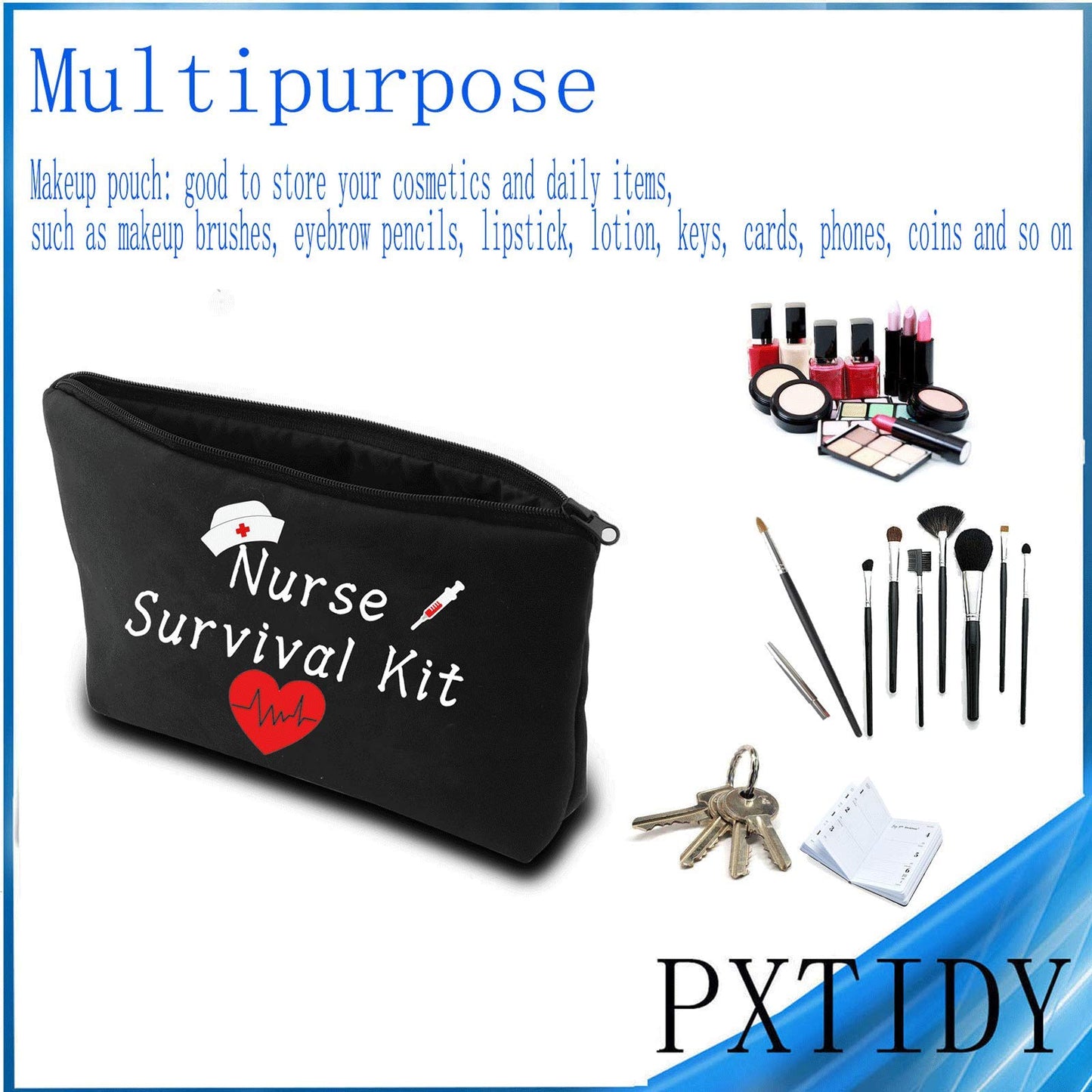 PXTIDY Nurse Gifts Nurse Survival Kit Cosmetic Bag Nurse Bag Nursing Gift Nurse Student Graduation Gift (BLACK)