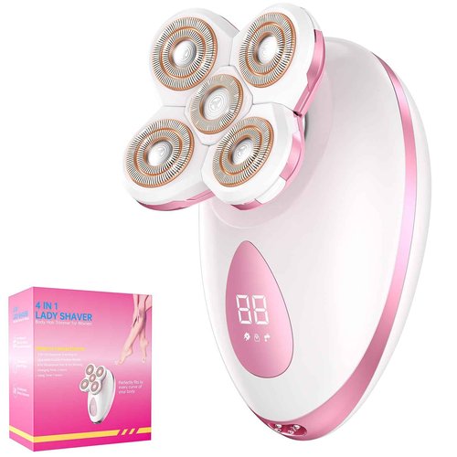 Electric Razors for Women Legs - Painless Body Shavers for Sensitive Skin - 5 in 1 Cordless Lady Trimmer for Women's Leg, Bikini and Face - Waterproof Wet/Dry Remover, Rechargeable, Pink