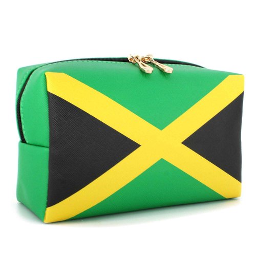 RGYLION Makeup Bag Travel Toiletry Bag Makeup Bag for Women PU Leather Waterproof Make up Bag for Women Girls Jamaica Flag Rasta Reggae Letter Afro（Jamaica