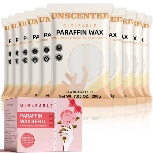 GIRLEARLE Paraffin Wax Refills 10 Packs Unscented for Paraffin Wax Bath Machine - for Dry Cracked Skin on Hands, Feet, Elbows - Moisturizing Hydration to Relieve Stiff Muscles & Joints