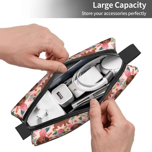 MOLIAN Dachshunds Floral Dogs Makeup Bag For Women, Portable Cosmetic Bag Zipper Pouch Travel Toiletry Organizer Bag