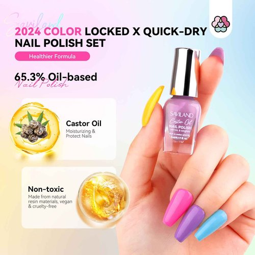 SAVILAND Quick-Dry Nail Polish Set - 20pcs Neon Rainbow Brights, Fingernail Polish Non-Gel Summer Colors with Castor Oil Infused Base & Glossy/Matte Top Nail Coats for Salon & Home Manicures DIY