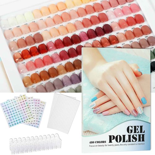 C12rtive 480 Nail Colors Book,Professional Nail Polish Chart Book with 600 Practice Tips & 1-500 Number Labels, Pre-Numbered Slots,Perfect for Salons and Home Use(Blue)
