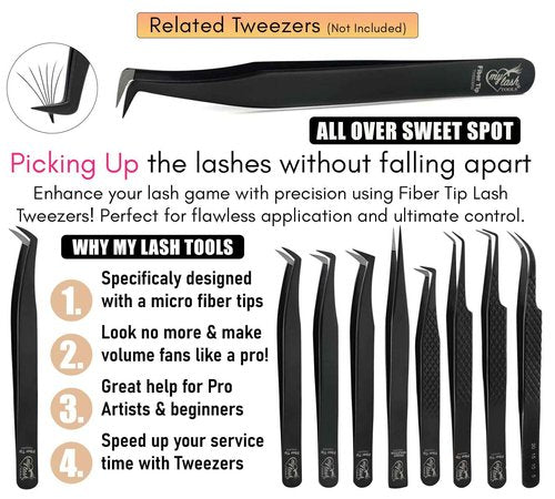Fiber Tip Lash Tweezers Set for Eyelash Extensions – Curved Classic, Mega 90 Degree Boot, 45 Degree Angle & Isolation Tweezer, Stainless Steel Precision, Non Slip Professional Application Kit