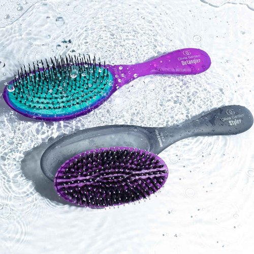 Olivia Garden Brush Collection, removable cushion, scalp hugging massages the scalp, 1 fine to medium, 1 medium to thick detangler, 1 smooth and shine styler, for wet or dry hair, 3-Piece Kit - Black