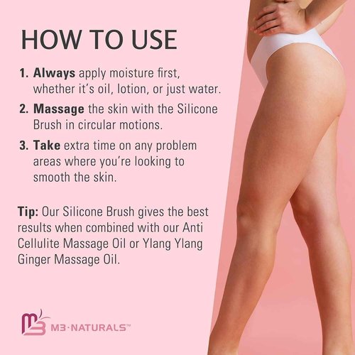 M3 Naturals Anti Cellulite Massage Oil and Silicone Brush Bundle