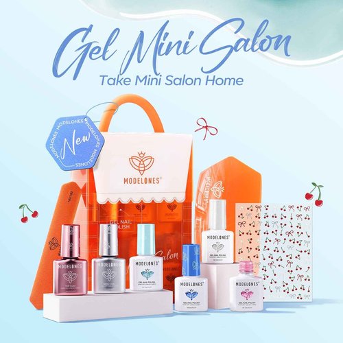 modelones Gel Nail Polish Kit with U V Light, Pearl White Glitter Baby Blue Light Pink Sky Blue Manicure Set with Cherry Stickers, Base Top Coat, 4 Colors Gel Mini Salon Starter Winter Christmas Gift