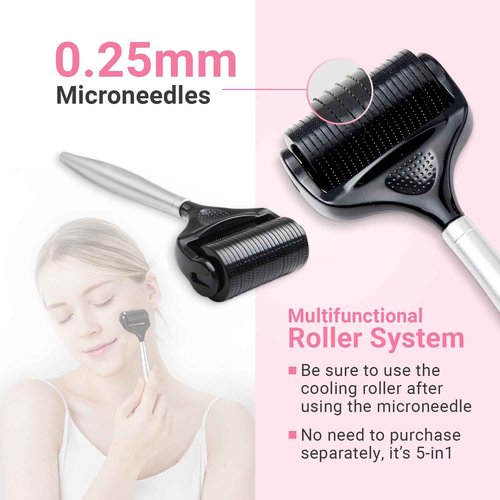 WEBOMTIME Derma Roller 5 in 1 Titanium Microneedle Steel Handle Face Ice Roller for Face Neck Scalp and Hair Growth – Micro Needling for Eye for Puffy Eyes and Serum Absorption