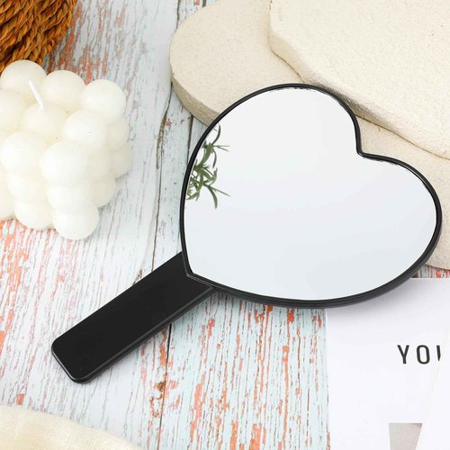 TIESOME Heart Shaped Handheld Mirror, Drop-Resistant Small Heart Mirrors with Handle Portable Travel Cosmetic Lash Mirror Hand Mirror for Women Valentine's Day Birthday(Black)