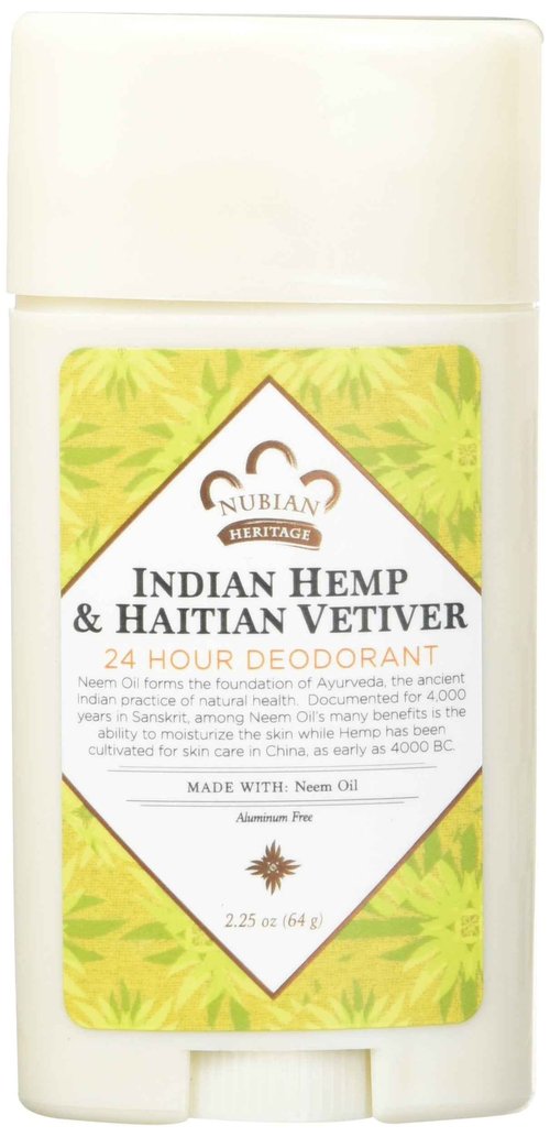 Nubian Heritage Deodorant - all Natural - 24 Hour - Indian Hemp and Haitian Vetiver - with Neem Oil - 2.25 Ounce - Pack of 2