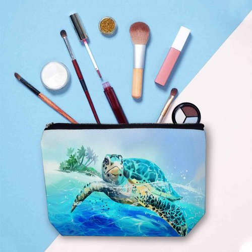 YUMQSEOS Makeup Bag for Women Travel Makeup Bag Large Cosmetic Bag Zipper Pouch Toiletry Bags Makeup Organizer Bag 7X10in - Sea Turtle