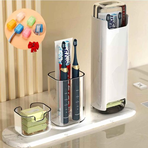 YKuzLx Toothbrush Travel Case, Travel Toothbrush Holder with Toothbrush Head Cover Cap for Travel, Business Trip, School, Camping, Home - White