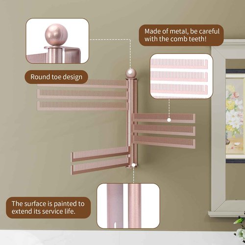 Wall-Mounted Wig and Hair Extension Holder, 8 Rotating Combs, Metal Wig Organizer Rack, Space-Saving Design, Easy Installation for Salon & Home