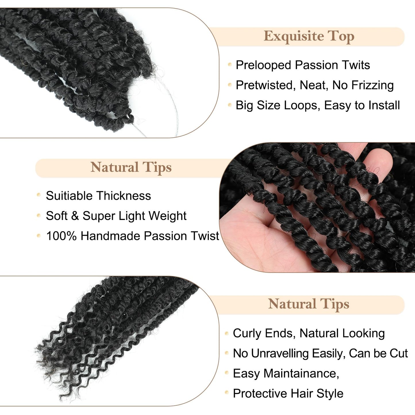 BEFUNNY Passion Twist Crochet Hair,18 Inch 6 Packs Pretwisted Passion Twist Hair, Soft Pre Looped And Pre twist Crochet Hair For Women,Prelooped Black Curly Bohemian Crochet Braids(18",6packs,1B#)