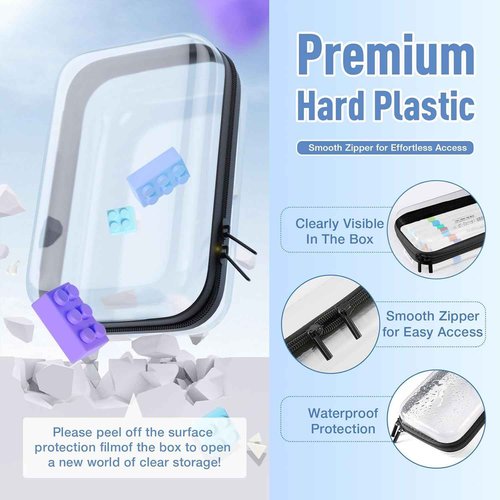 YEANIEGUOGI Clear Hard Shell Zipper Case, Portable Cosmetic Bag with Zipper, Diaper Bag Organizing Pouches, Hard Plastic Case, Clear Bags for Organizing, Black （6 Pcs）