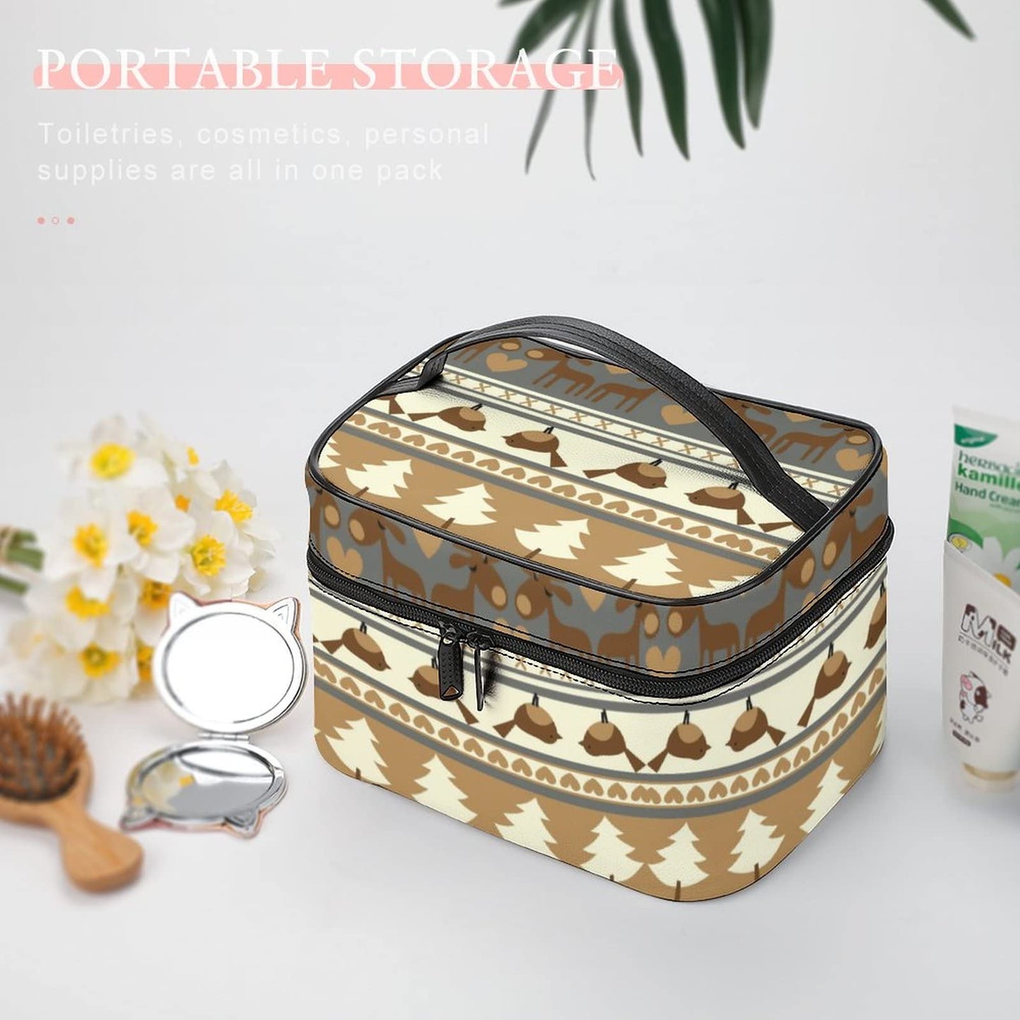 BOOGOBING Deer Kawaii Makeup Bag Travel Essentials Toiletry Bag, Xmas Cosmetics Bag Storge, Women PU Leather Makeup Organizer,MTX69