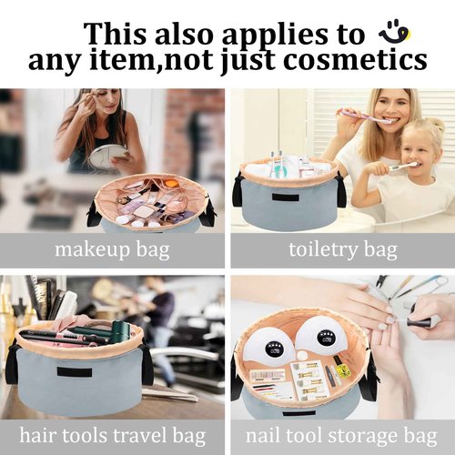 Barrel Drawstring Makeup Bag Large Travel Makeup Bag,Portable Large Capacity Cosmetic Bag Toiletry Organizer for Travel Accessories Make Up Essentials and Hair Product,Gifts for Women (greyish blue)