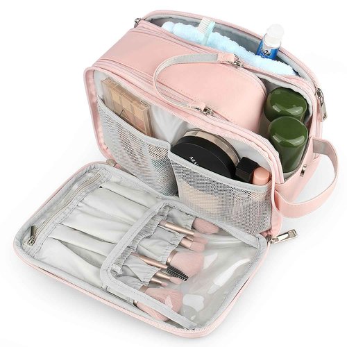 Rhea Rose Toiletry Bag for Women, Makeup Travel Bag Organizer, Large Bathroom Cosmetic bag, Traveling Dopp Kit Accessories Shower Bag, Pink