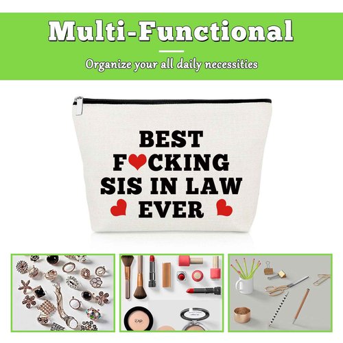 Funny Sister in Law Gifts from Sister in Law Makeup Bag Bonus Sister Novelty Appreciation Gifts for Unbiological Sister Cosmetic Bag Sister in Law Friends Gifts Christmas Birthday Gift Cosmetic Pouch