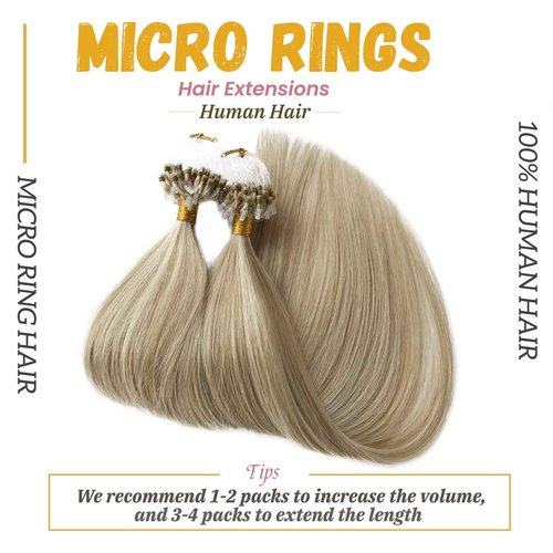 Real Human Hair Microbead Extensions 20 Inch Micro Ring Color #18 Ash Blonde With #60 Platinum Blonde Highlights 50g/50s Remy Straight