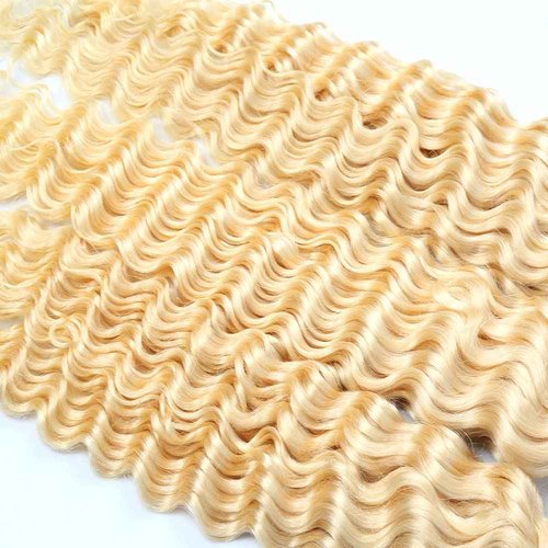 FuivJuix 613 Blonde Bundles Deep Wave Bundles Human Hair 16 16 16 Inch Brazilian Virgin Hair Honey Blonde Deep Wave Bundles Human Hair Extensions 3 Bundle 50 Gram Per Bundle