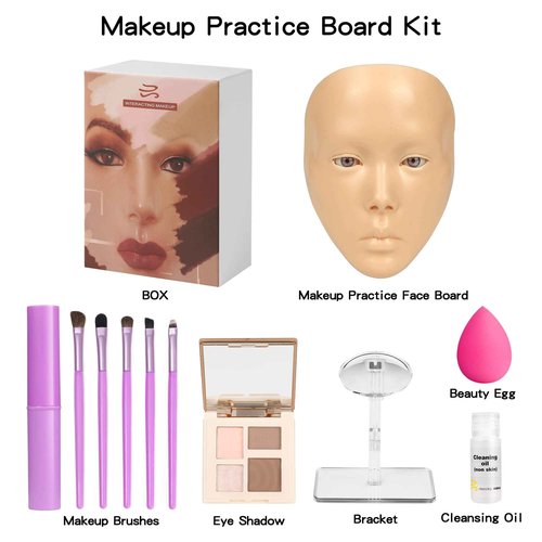 Bueuo Makeup Practice Face, 5D Reusable Silicone Make up Practice Board Mannequin Face with Makeup Brushes Sponge Set and Eyeshadow Board Kit for Emerging Artist, Girl's Gift, Yellow