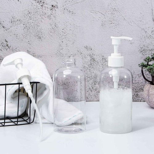 Yebeauty Pump Bottle Dispenser, 2 Pack 13.5oz/400ml Dish Lotion Soap Dispenser Plastic Liquid Shampoo Container for Bathroom Kitchen Hotel Body Wash, Clear