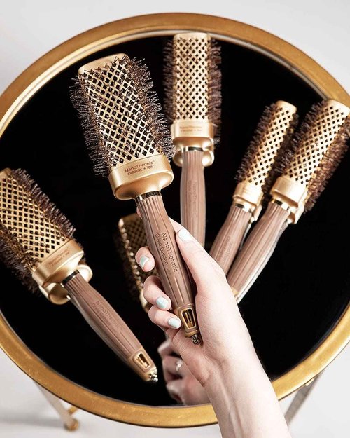 Olivia Garden NanoThermic Ceramic + Ion Square Shaper Thermal Hair Brush - Not Electrical - Professional Blowout Brush for Normal to Thick Hair - 1.125"-Diameter Barrel - NT-S30