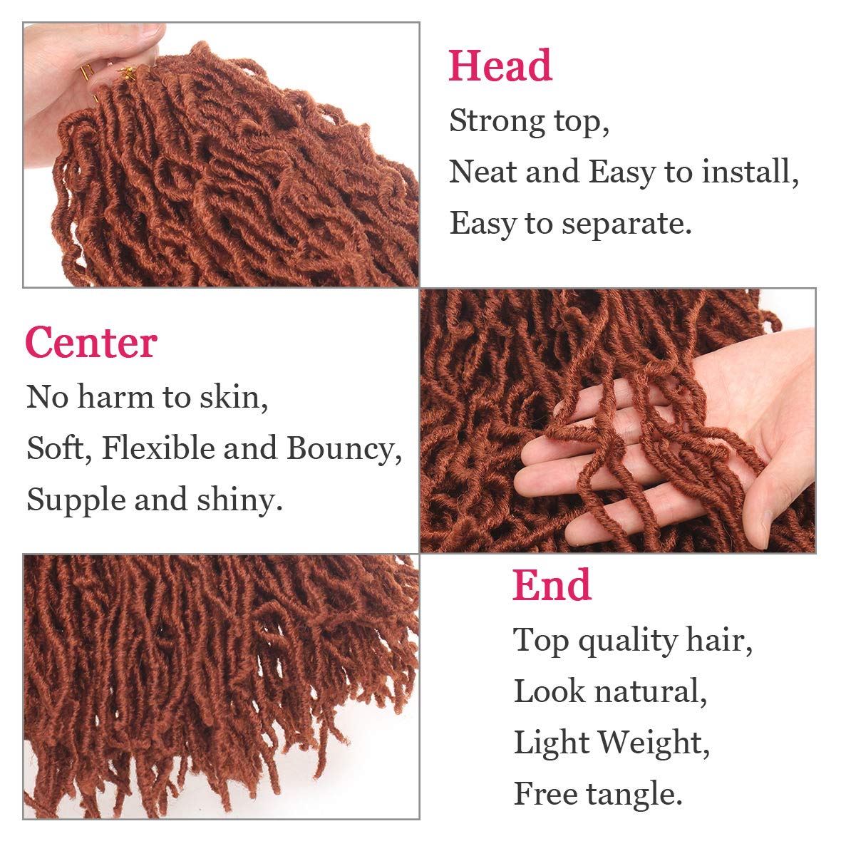 Leeven 18 Inch New Soft Locs Crochet Braids Hair 350# Pre-looped Curly Locs Braiding Hair 7 Packs Ginger Goddess Locs Hair Extensions Cooper Red Faux Locs Crochet Hair for Women