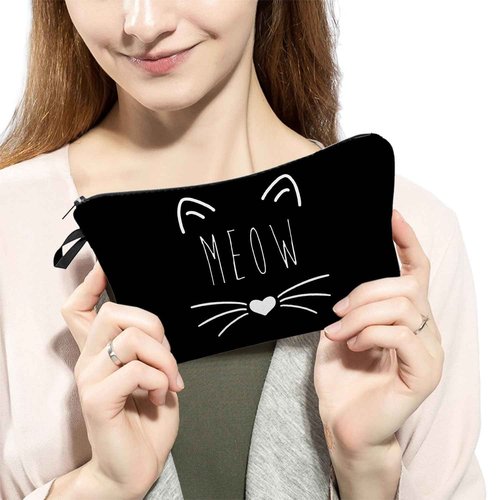 Livel lhood Women Travel Bag Black Cat Pattern Printed Cosmetic Bag Makeup Bag Small Pouch Gift for Women hz7501
